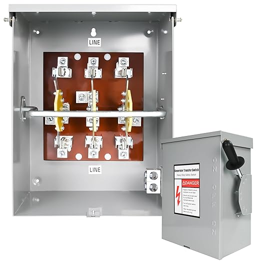 200-Amp, 3 Pole 120 V/240 V Generator Transfer Switch, 48,000 W Manual Transfer Switch for Home Generator, Meeting NEMA 3R Standards for Outdoor and Indoor General-Duty Double-Throw Safety Switches