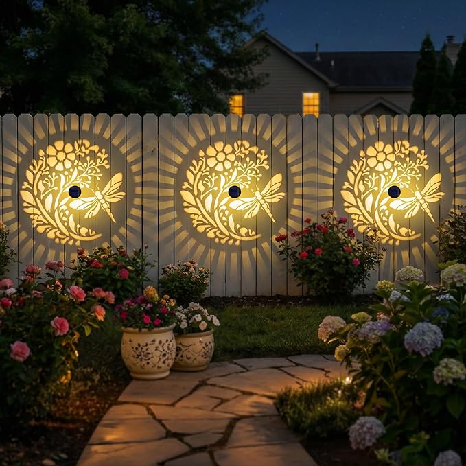 Gardsee Solar Fence Lights 6 Pack Solar Deck Lights Waterproof LED Solar Powered Step Light Wall Lights Outdoor Decorations Warm Yellow Light Decorative Lighting for Garden (Black 5)