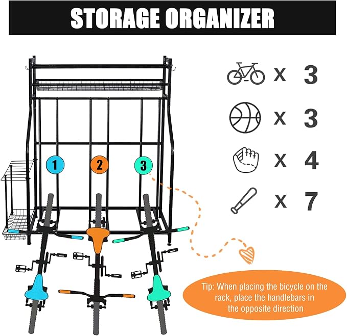 Mythinglogic Garden Alloy Steel Tool Organizer for Garage, Garage Bike Rack Storage Organizer