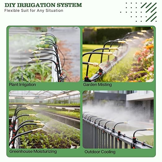 A ANLEOLIFE 50FT Drip Irrigation Kit for Patio, Potted Plants, 360° Bendable Copper Nozzles, Quick-Connect 1/4" Tubing for Container Gardens, Micro Drip with Adjustable Water Flow (Timer Not Included)