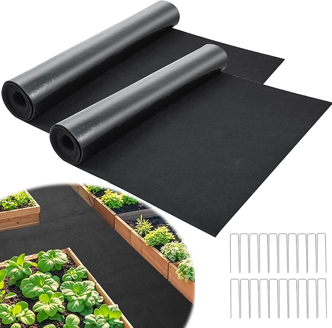 2Pcs Recycled Felt Mulch Mat Roll for Landscaping 8.2'x2' Black Garden Pathway Reusable Fabric Walkway Mat Permanent Mulch Sturdy Bed Liner Edging Border for Plants Vegetables Flower Weed Barrier