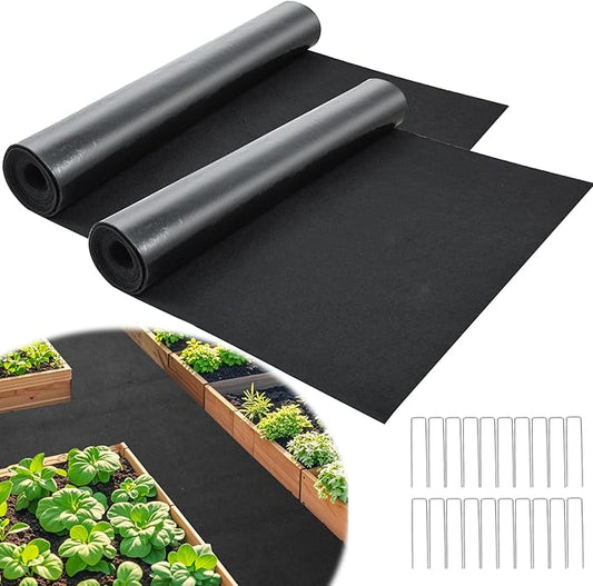 2Pcs Recycled Felt Mulch Mat Roll for Landscaping 8.2'x2' Black Garden Pathway Reusable Fabric Walkway Mat Permanent Mulch Sturdy Bed Liner Edging Border for Plants Vegetables Flower Weed Barrier