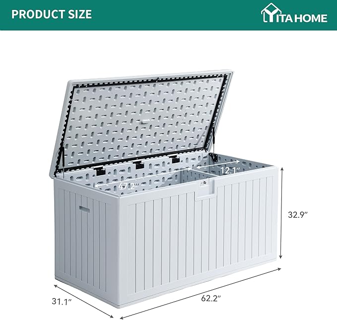YITAHOME 230 Gallon Large Deck Box with Divider & Side Handles, Outdoor Double-Wall Storage for Patio Furniture Cushions, Garden Pool Accessories, Water Resistant & Lockable