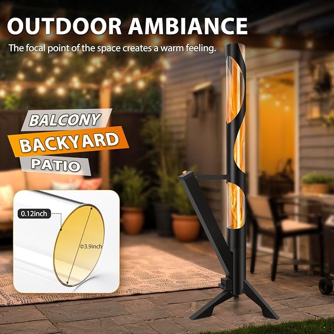 56" Pellet Stove with Removable Ash Tray, Portable Rocket Stove with Glass Tube, Outdoor Fire Pit Fireplace for Outside Backyard Patio Camping Beach Garden Bonfire Party Ambiance