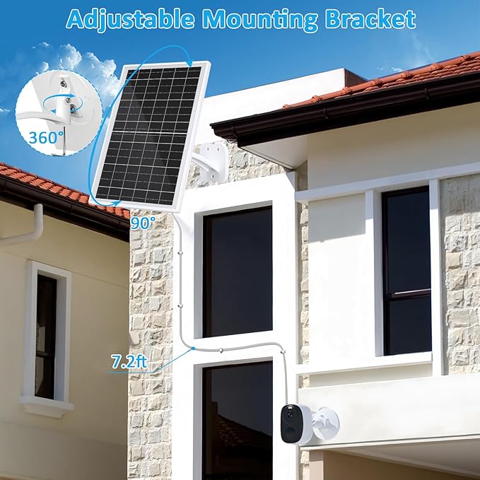 FUTUREZEN 13W Solar Panel for Security Cameras & Trail Cameras, USB-C, Micro USB & 5.5x2.1mm DC Output, IP66 Waterproof, 360° Adjustable Mount, 7.2FT Cable