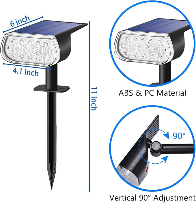 Solar Spot Lights Outdoor, IP67 Waterproof Landscape Spotlights 3 Lighting Modes Solar Outdoor Lights Dusk to Dawn for Yard Garden Pathway 6 Pack