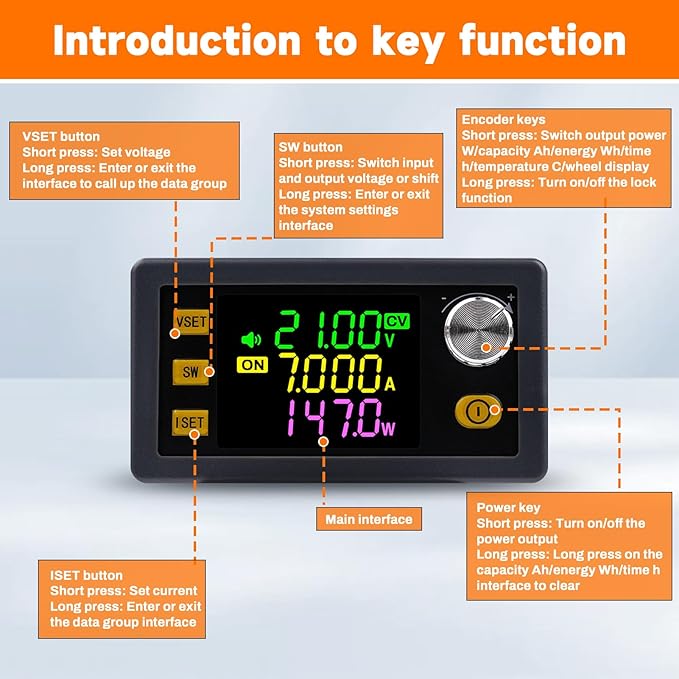 ZPSHYD Buck Boost Converter, 150W 0-36V 7A Adjustable CNC DC Power Supply with MPPT Solar Charging, Color LCD & 10 Memory Groups for Lab, EV, Camping, XY-SK150