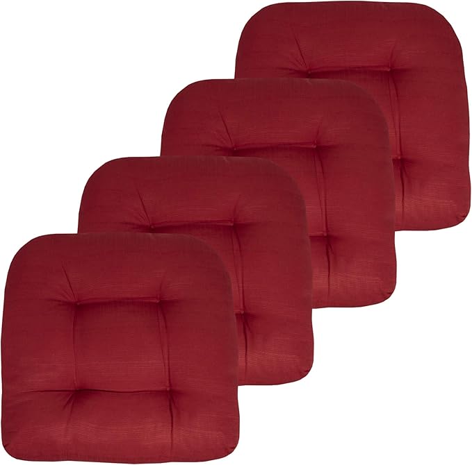 Sweet Home Collection Patio Cushions Outdoor Chair Pads Premium Comfortable Thick Fiber Fill Tufted 19" x 19" Seat Cover, 4 Count (Pack of 1), Red