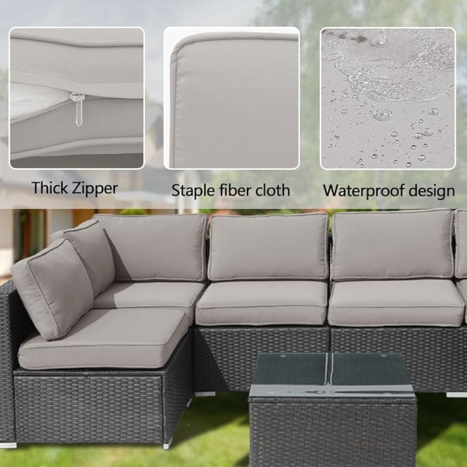14 Pieces Patio Cushion Covers Replacement Outdoor Couch Cushions Covers Splashproof Sofa Slipcovers Set with Zippers, Patio Furniture Protector Cover Only (Gray, 23.623.63.35 Inches)