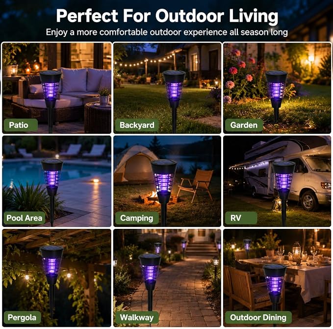 4PCS Solar Mosquito Zapper Outdoor,Mosquito Trap Light Used to Keep Away Gnat Small Flying Insect,Waterproof Bug Zapper for Outside,Solar Fly Zapper for Yard Vegetable Gardens Farm