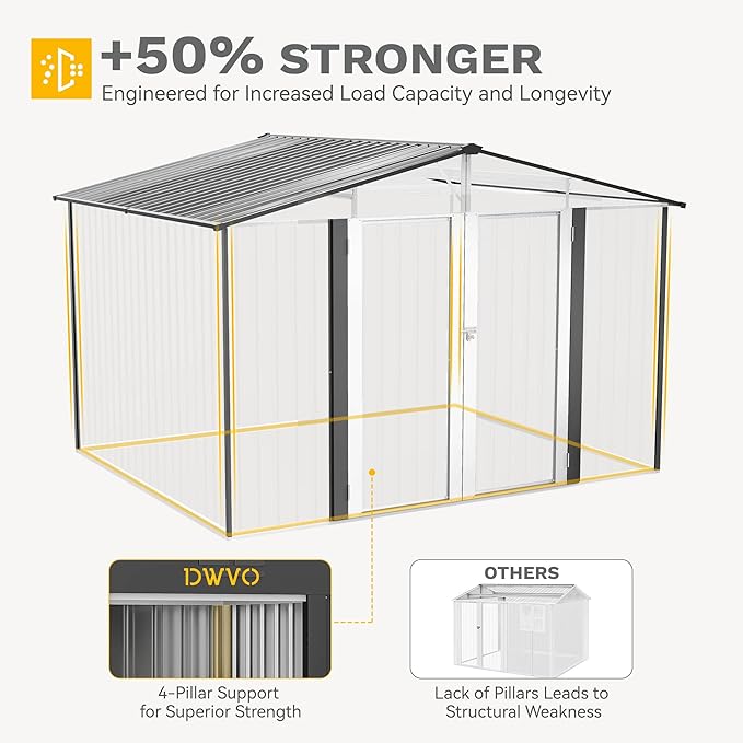 DWVO 10x8ft Outdoor Storage Shed, Large Metal Tool Sheds, Heavy Duty Storage House with Lockable Doors & Air Vent for Backyard Patio Lawn to Store Bikes, Tools, Lawnmowers, Dark Gray