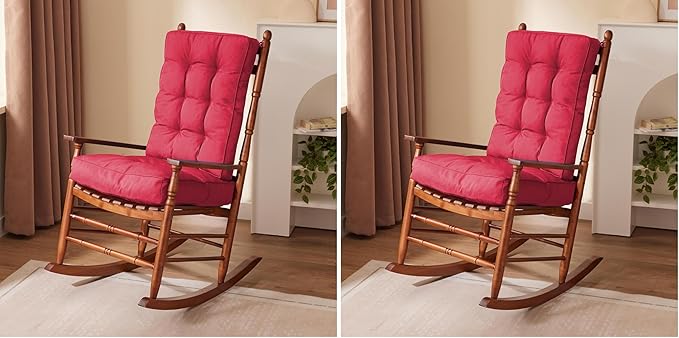 IPYNBAP Rocking Chair Cushion, Waterproof and Fade-Resistant Patio Chair Cushions, Tufted Chair Pads for Rocker Furniture, 17x17 Inch, Indoor/Outdoor Seat Cushions with Ties, Burgundy (Pack of 2)