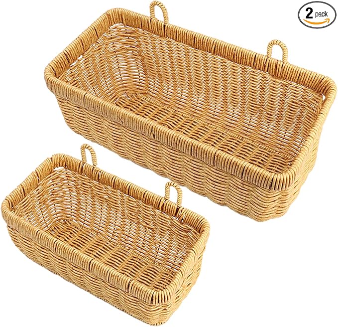 AceList Wall Hanging Basket, Boho Style Hand-Woven Hanging Storage Baskets - Set of 2, Ideal for Boho Room Decor, Kitchen, Garden, and Living Room