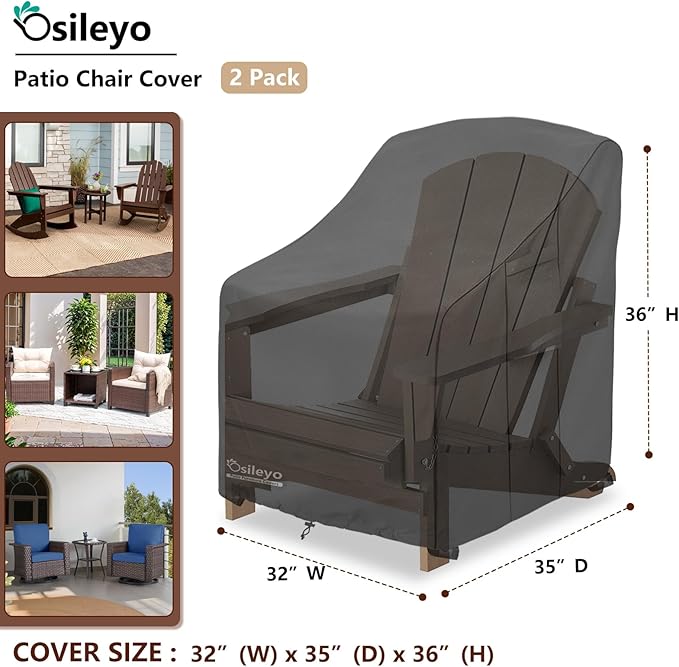 Patio Chair Cover 32W x 35D x 36H inches,Waterproof Heavy Duty Outdoor Furniture Covers for Patio Adirondack Chair 2 Pack(Black)
