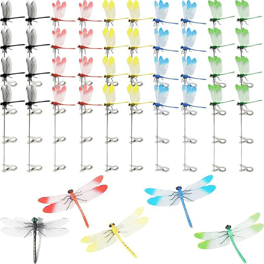 40 Pcs Dragonfly Clips Dragon Fly Hat Clip Artificial Realistic 3D Dragonflies Garden Stakes Decor for Indoor Outdoor