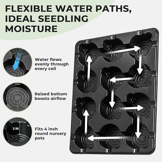 homenote 4 Inch Seed Starting Trays 10 Pack, 12-Cell Seedling Starter Trays for Indoor Outdoor Growing, Plant Starter Germination Trays for Pots Seedlings 4" Opening Compatible Pots