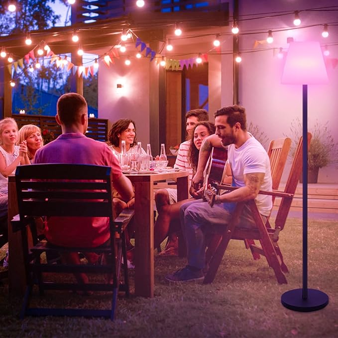 Gewiny Outdoor Floor Lamp Solar Powered Outdoor Lamps for Patio Waterproof,Rechargeable Indoor Cordless Floor Lamp with Light Sensor,Dimmable Warm White+RGB LED Outdoor Lamp for Lawn,Pool,Garden.