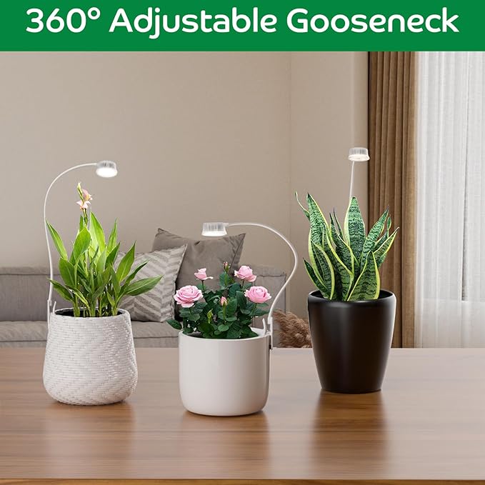 Grow Lights for Indoor Plants, Clip on Full Spectrum Plant Light, Plant Grow Lights Indoor with Adjustable Gooseneck and 10-Level Dimming, 3/9/12H Timer for Office Home (1 Pack)