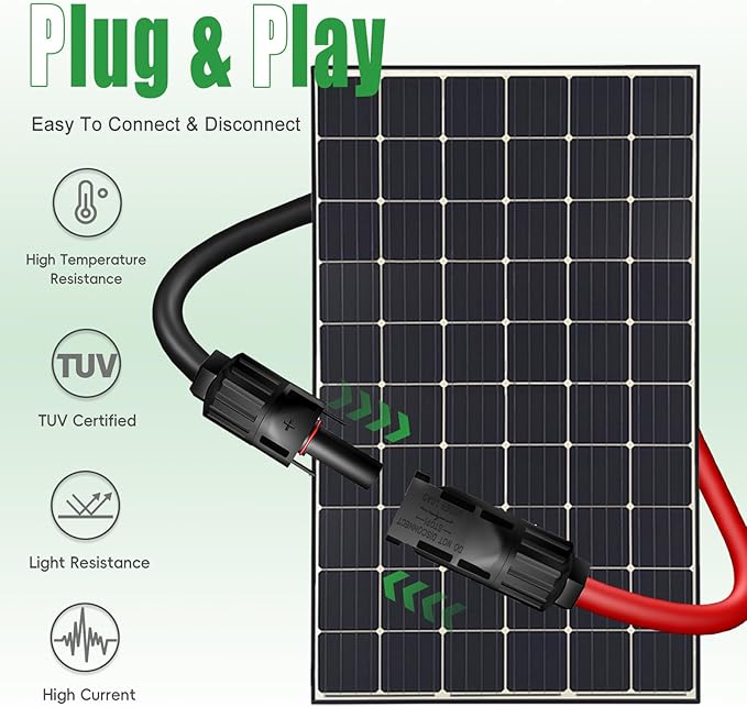Twin Wire 40 Feet Solar Extension Cable 10AWG with -IP67- Female and Male Connector, Bonus Four Pairs of Free Connector Solar Panel Adapter kit Tools (6 Pairs connectors)