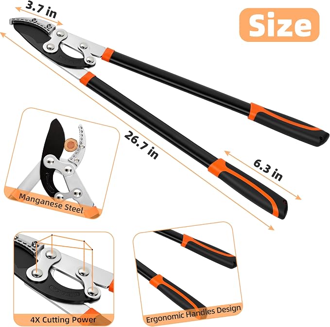 EWPJDK Loppers Hedge Shears & Pruners Combo Set 3-Piece Hedge Clippers, Heavy Duty Tree & Shrub Care Kit for Yard, Lawn & Garden, Professional Branch Cutter Tree Trimmer (Orange)