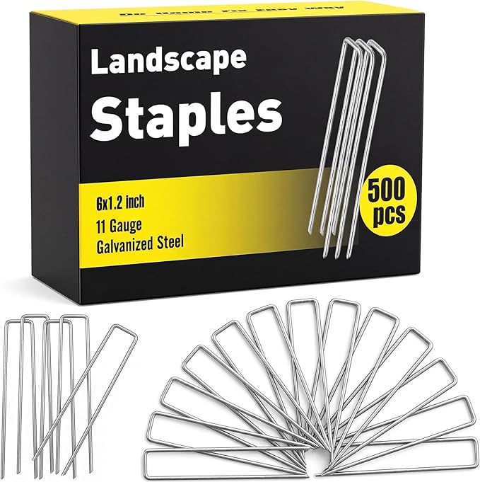 HongWay 500 Pack 6 Inch Landscape Staples, Garden Staples Pins Galvanized 11 Gauge Ground Stakes Yard Lawn Staples for Turf Landscaping Fabric Fence Tent Irrigation Tube Outdoor Decorations
