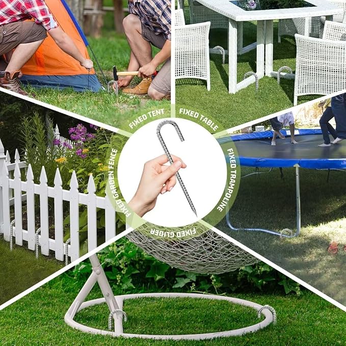 Rebar-Stakes-12-Inch, Ground Stakes Heavy Duty J-Hook Galvanized Anti-Rust Heavy Duty Ground Anchors for Garden Dog Fence Chicken Coop Christmas Decorations Deer Fence 10pcs