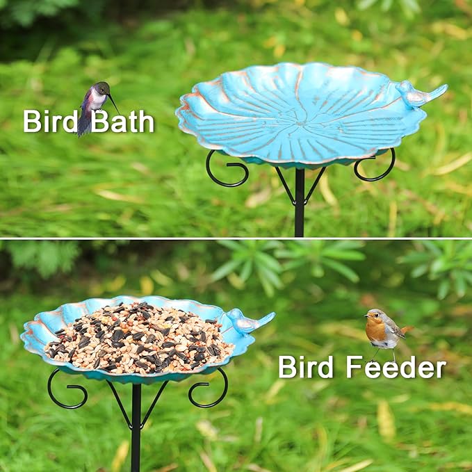 MUMTOP Metal Bird Baths for Outdoors, 34 inch Height Outdoor Birdbath Birdfeeder with Metal Stake for Outside Garden Yard Lawn Decor