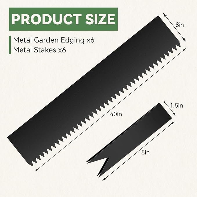 6 PCS 8 Inch Steel Landscape Edging Kit,40" L x 8" H Each (20ft Total) Galvanized Steel Landscape Lawn Edging Powder for Lawn Yard,Coated Bendable Metal Strips,No-Dig Hammer-in Edging Border w/7Clips