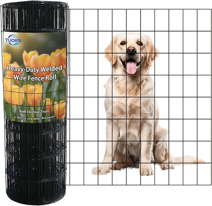 Black PVC Coated Chicken Wire Fencing 2 Inch x 3 Inch 48 Inch x 50 Ft 16GA Welded Wire Fence, Garden Border Fencing Roll Vinyl Coating Metal Wire Mesh for Yard Dog Vegetable, Vegetable Poultry Netting