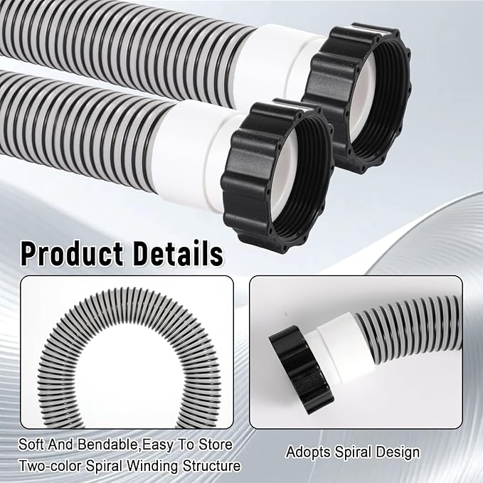 2 Pack 1 1/2 Pool Hose for Above Ground Pools 6ft Long Pool Pump Replacement Filter Hoses 1.5" EVA Swimming Pools Filter Hose for Filters Pumps, Saltwater Systems and Sand filters (Black)