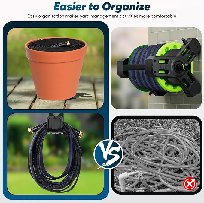 Garden Hose 100ft, Non-Expanding Water Hose, 8 Function Nozzle, Flexible Ultra-Light, Anti-Kink, Wear-Resistant, Portable, Easy Storage, Hose with 3/4 for Outdoor, Garden, Yard, Black Dark Blue