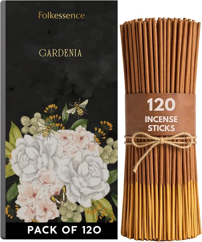 Folkulture Incense Sticks (120 Sticks) | Gardenia Incense for Home & Aromatherapy | Long Burning, Charcoal-Free, Non-Toxic Incense for Relaxation & Summer Vibes | Home Decor Gifts