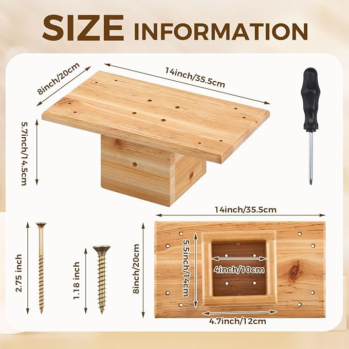 Threehoney Outdoor Little Library Mount 14x8x5.91 Inch Stable Wood Storage Box Bracket Holder Suitable for 4x4 Post with Mounting Accessories for Community Cabinet Lending Library Box(Wood Color)