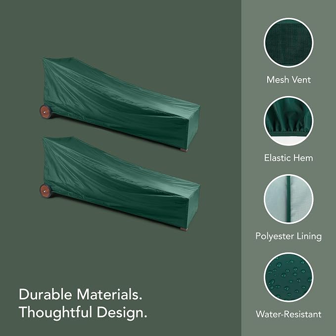 Classic Chaise Lounge Cover 2-Pack, Weather-Resistant Vinyl Outdoor Furniture Covers with Mesh Vent, Elastic Hem, UV Protection, Lightweight Patio Chair Covers, 25W x 78D x 30H - Green