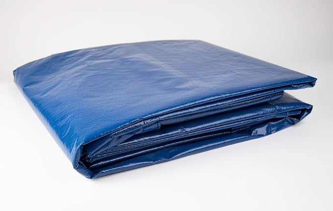 Blue Wave Gold 15-Year 12-ft x 20-ft Rectangular In Ground Pool Winter Cover | Solid polyethylene, black underside, heat-sealed seams, grommets, cable, winch, 5-ft overlap, 15-yr support, blocks debris
