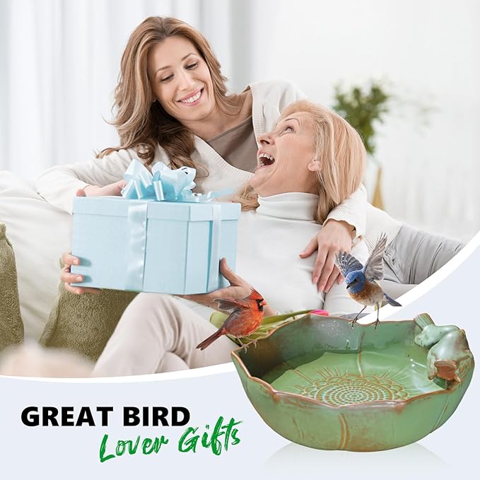 Ceramic Bird Bath for Outdoors, 10.1” Ground Ceramic Bird Baths Bowl for Outside, Garden Table Top Bird Baths Weather Resistant, Birdbath for Deck, Balcony, Lawn
