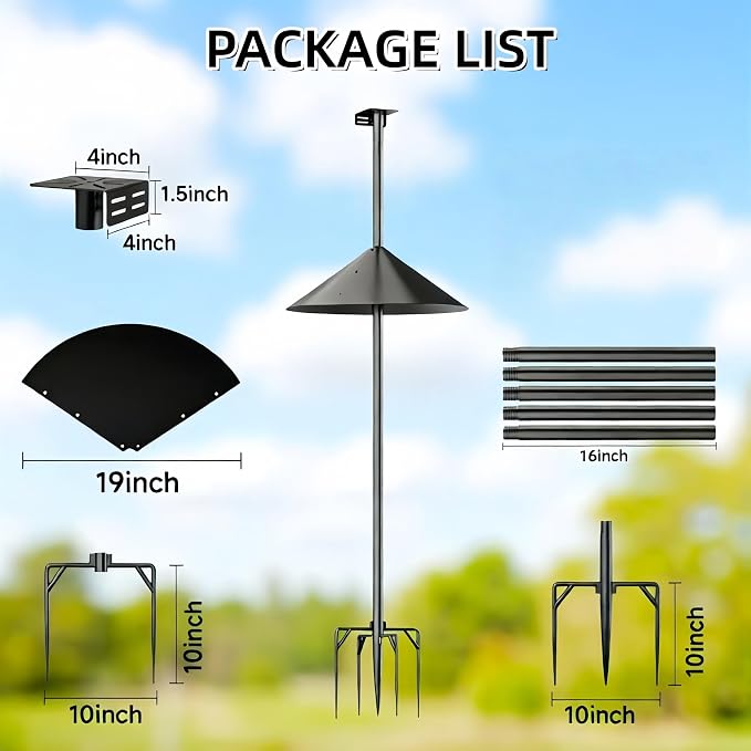 NSYOOMH Dia 1 Inch Bird Feeder Pole with 19" Proof Squirrel Baffle, Heavy Duty Metal, Bird House Pole Compatible Mount for Smart Camera Birdfeeder, Outdoor Feeding Station Stand Kit - 94"