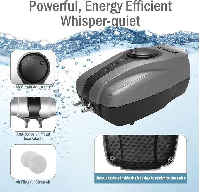 All-in-One Pond Aerator for Outdoor Ponds, Flow Adjustable Pond Air Pump Aeration Kit with Airline Tubing Air Stones Check Valves