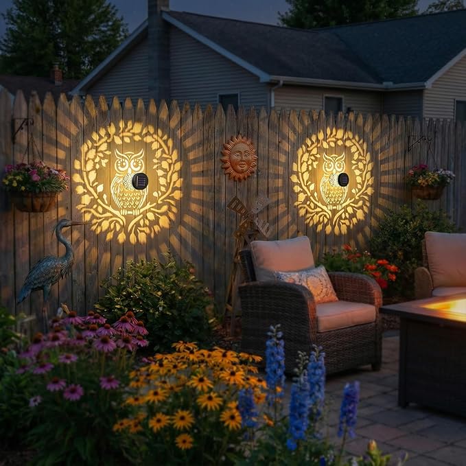 Gardsee Solar Fence Lights Outdoor 2 Pack Deck Step Wall Lights Butterfly Metal Waterproof LED Warm Yellow Light for Garden Post Patio Backyard Yard Decor (Black 7)