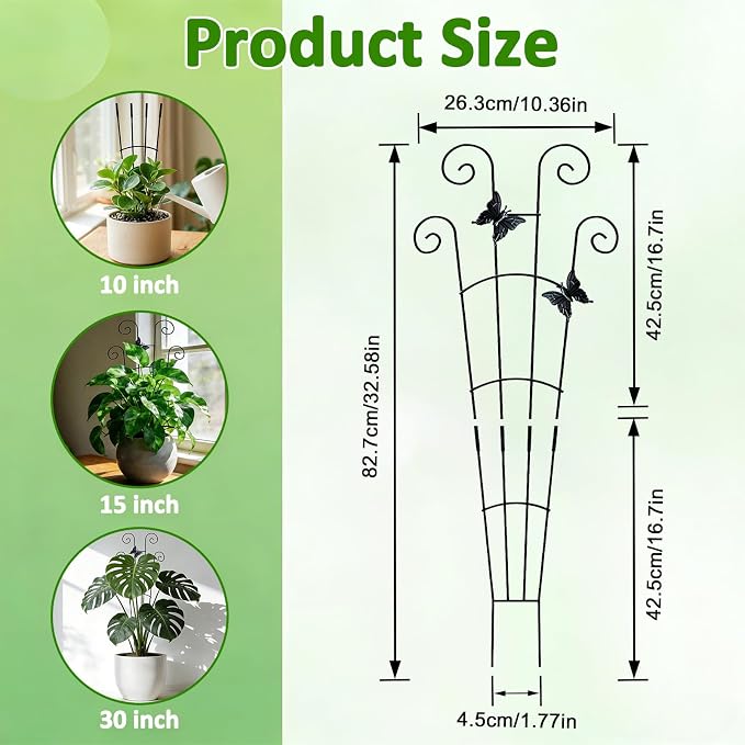 Monstera Plant Support - 4-Pack of 32.6" Tall Plant Trellis Stakes for Large Indoor Vines | Adjustable Dual Pole Frame for Monstera Deliciosa & Potted Plants