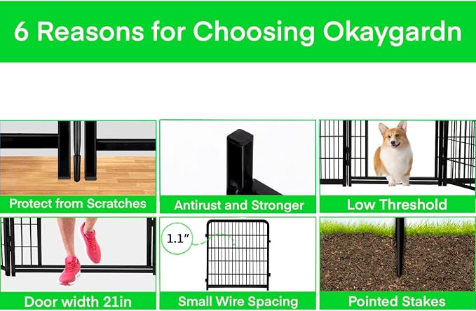 Tall Garden Fence Animal Barrier, 54 in(H) Dog Fence Outdoor for Yard, 10 Panels Total 22.1 Ft(L) Garden Fencing, 21 in Wide Low Threshold Gate Outdoor Dog Fence, Temporary Fences for Dogs