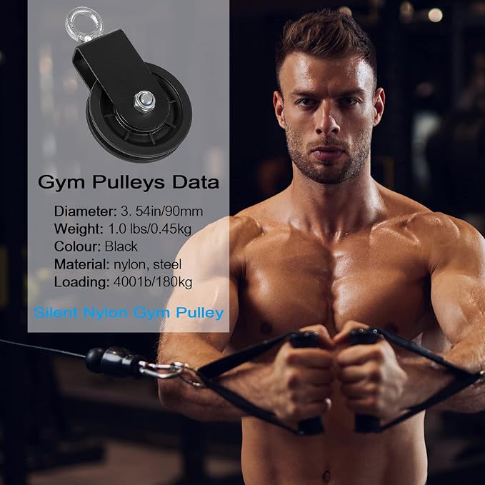 3.54 in Cable Pulley 360 Rotation Traction Wheel with Carabiner and Strap,Silence Smooth Detachable for DIY Gym Pulley System,DIY Gym Attachment Lifting Blocks,Ladder Lift,Hoists,Clothesline
