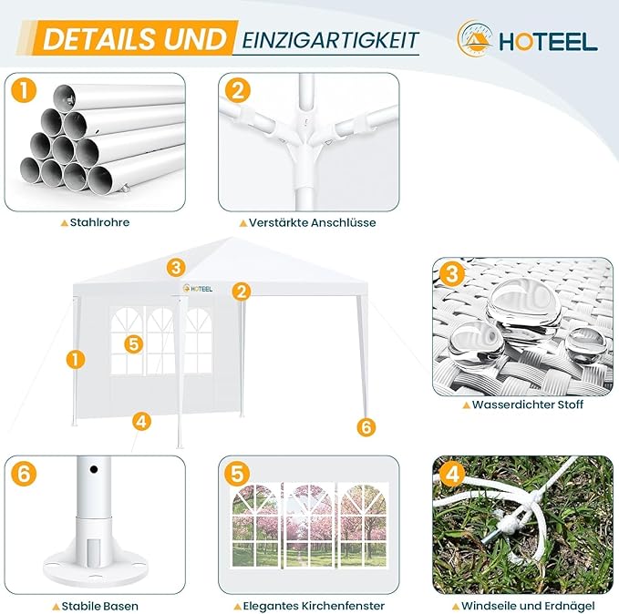 HOTEEL 10x10FT Event Canopy Party Tent for 8-12 People with 4 Removable Sidewalls, 2 Zipper Doors, 8 Ropes and 16 Stakes, Carpas para Fiestas for Patio Wedding Backyard, White
