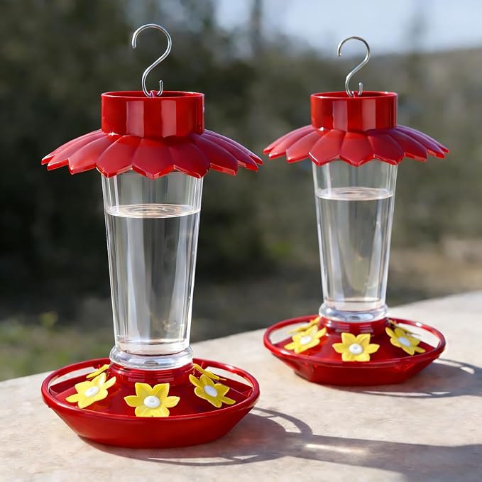 Bundle with 1 Pack Hand Blown Glass Hummingbird Feeders&2 Pack Plastic Hummingbird Feeders for Outdoors