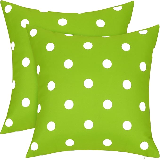 SquarePie Outdoor Pillow Covers Set of 2 Waterproof Decorative Throw Pillow Cases Patio Cushion Covers for Spring Couch Balcony Bench,18x18 inch Green Polka Dot