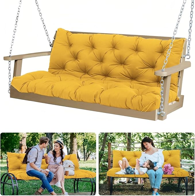 5" Thick Outdoor Porch Swing Cushions Waterproof Fade-Resistant 60x40 Inch 3 Seater with 8 Anti-Slip Ties, Durable Replacement Cushion for Patio Long Bench Garden Furniture