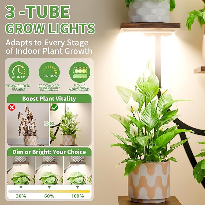 POZILAN Plant Stand with Grow Light - 8 Tiered Corner Planter Stands for Indoor Plants Multiple, 51" Metal Lighted Plant Shelf Indoor with Grow Light