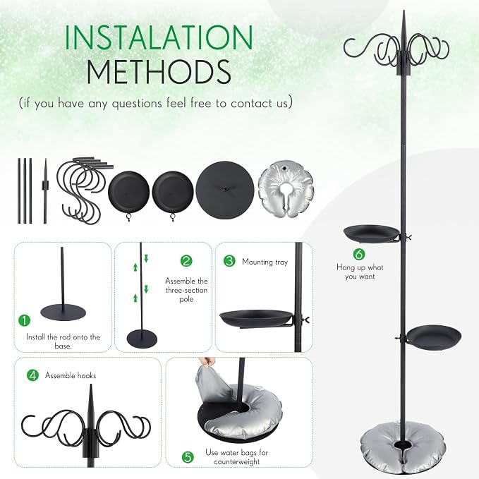 2 Sets Upgraded 75.9" Shepherds Hook for Bird Feeder, Hanging Plant Wind Chime Stand, Metal Adjustable Standing Pole Holder for Indoor Outdoor, with 2 Rack & Weight Bag (4 Hooks)