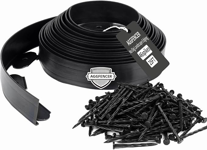 4 in x 25 Ft Garden Landscape Edging, No Dig Garden Edging Border Kit with 46 Pcs Spikes for Flower Bed Lawn Yard Grass Black