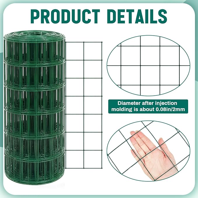 Gisafai 16 Gauge Galvanized Welded Wire Fence 2 ft x 50 ft PVC Coated Hardware Cloth, 2.36" x 2.36" Mesh, Heavy Duty Garden Fencing Roll for Yard Chicken Dog, Deer Cattle & Animal Protection(Green)